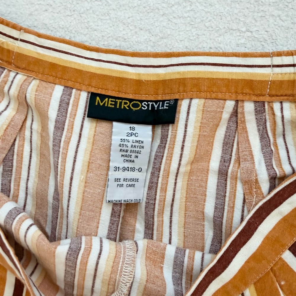Striped Wide Leg Linen Blend Cropped Pants Women’s Size 18 - Picture 7 of 7